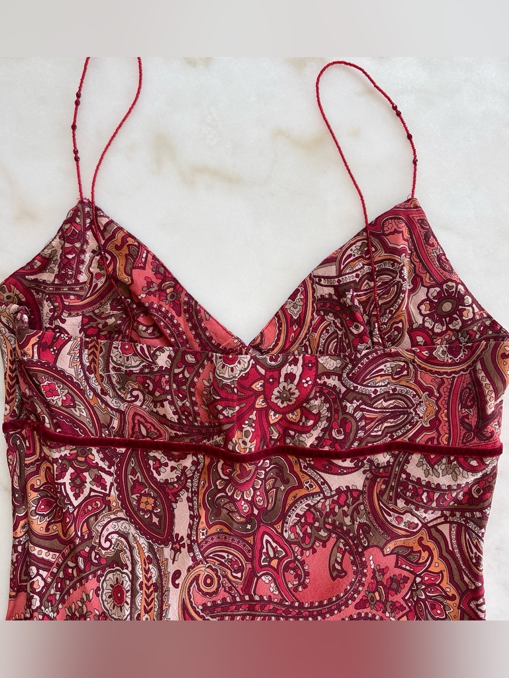 ABS Allen Schwartz Vintage Y2K Paisley Asymmetric Handkerchief Hem Midi Dress 8 - Picture 8 of 8